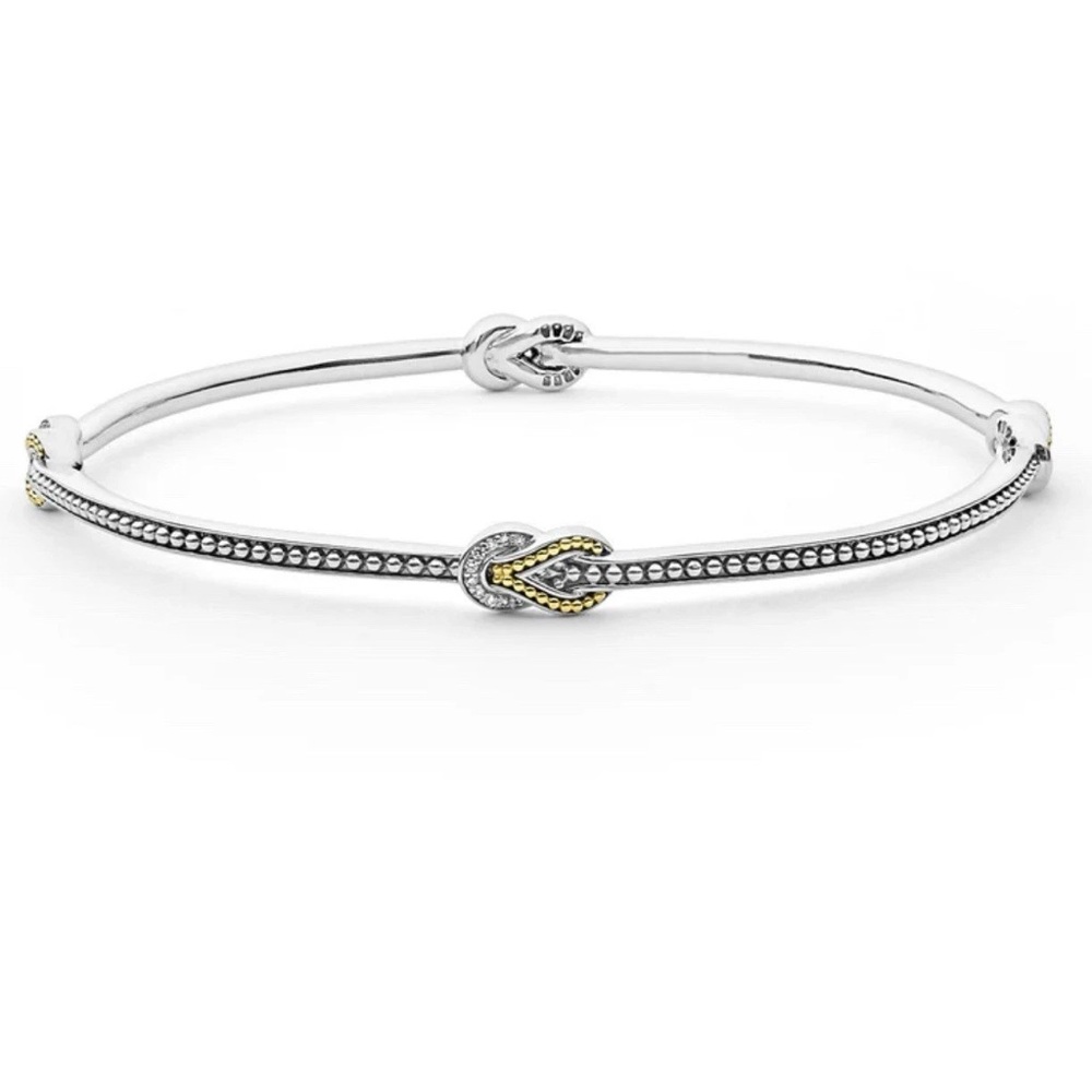 Lagos Newport Caviar 4 Station 18k 925 .11CT Diamond Bracelet Bangle Med 7 $1250